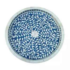 Polish Finished Handmade Resin & MOP Inlay Serving <b>Storage</b> <b>Trays</b> For Wedding Ramadan Eid Round Plate Floral Platter For Tabletop - Product Image 2