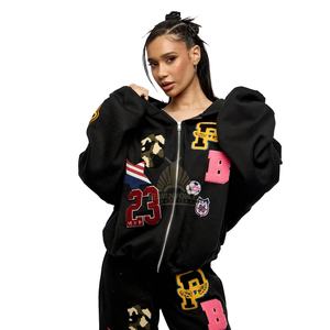 Mujeres Athleisure Baggy Alta calidad logotipo personalizado Bordado Impresión Trajes de sudor Tela de lana de algodón Personalizar traje de sudor 380gsm - Product Image 4