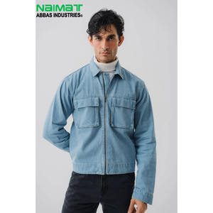 Veste en jean bleu clair pour homme, coupe ajustée, fermeture éclair intégrale, manteau en jean tendance, vêtement d'extérieur en coton, streetwear décontracté, hauts de qualité supérieure - Product Image 1