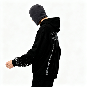 เสื้อฮู้ดดี้สตรีทแวร์แบบวินเทจทรงปกติสำหรับผู้ชาย ผ้าคอตตอน/โพลีเอสเตอร์ฟลีซ 280gsm ซิปหน้า ล้างสีแบบแอซิดวอช - Product Image 2