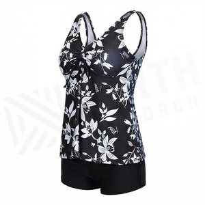 Women Floral Print Tankini <b>Set</b> V-Neck Drawstring Top With Shorts Spandex Polyester Swimwear Regular Fit Two Piece Beachwear - Product Image 3