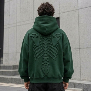 Sudadera con Capucha Oversize para Hombre, Verde Oscuro, con Relieve, 100% Algodón, para Invierno, Estilo Urbano, con Bolsillo Frontal con Logotipo, 2 Piezas - Product Image 6