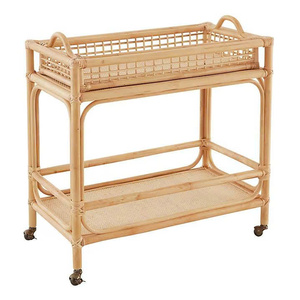 Carrito de Servicio Rodante de Ratán con 2 Estantes y 4 Ruedas Giratorias, Diseño Tropical, Muebles para Hotel - Product Image 3