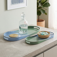 Ensemble de plateaux de service laqués à bords incurvés modernes, organisateur de rangement décoratif en bois pour la maison et l'hôtel