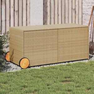 Grande boîte de rangement de jardin en rotin PE beige mélangé, mobilier d'extérieur élégant pour l'organisation - Product Image 1