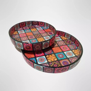 Nouvelle assiette de Noël multifonctionnelle en bois émaillé imprimé Art Déco, motif corde paysagère, compatible lave-vaisselle et micro-ondes, haute qualité - Product Image 1