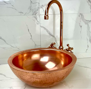 Lavabo de salle de bain de luxe en métal, style vintage, motif cuivre électroplaqué, forme ronde, pour plan de travail, style Moyen-Orient - Product Image 3