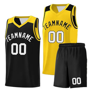 Maillots de basket-ball personnalisés de dernière génération, taille plus, couleur jaune et noir, respirants, anti-transpiration, antibactériens, séchage rapide - Product Image 2