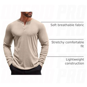 Camisetas Henley para Hombre, Manga Larga, con Botones, Ligeras, Casuales, de Moda, Cuello Redondo, Mezcla de Algodón, Corte Regular, Transpirables - Product Image 2