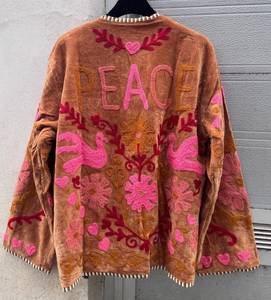 Color <b>Velvet</b> Embroidered Floral Cardigan V-Neck Full Sleeve Prairie Chic <b>Women's</b> Spring <b>Coat</b> <b>Women</b> Wholesale B2B Jackets - Product Image 2