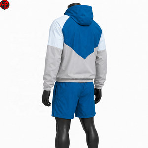 Conjunto Deportivo para Hombre con Chaqueta con Capucha y Pantalones Cortos en Bloques de Color, Ligero, para Entrenamiento Atlético, Conjunto Deportivo de Primavera, Cortavientos - Product Image 3
