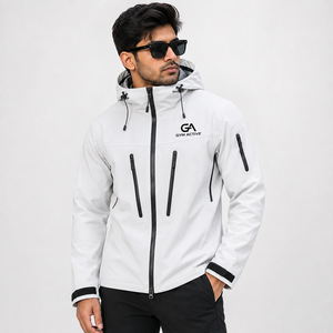 Veste d'hiver à capuche en toile de polyester pour homme GYM ACTIVE, coupe-vent, avec fermeture éclair, poche avant, col montant, imprimé sérigraphié - Product Image 3