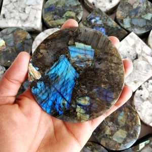 Labradorite & Rainbow moonstone 4inches square, round shape <b>coasters</b> handmade gemstone <b>table</b> <b>coasters</b> for home decor gift - Product Image 2