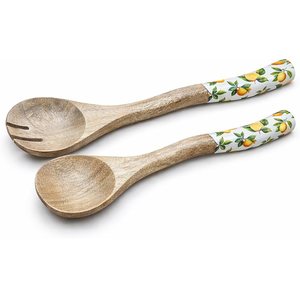 Cuchara de madera artesanal de primera calidad con diseño impreso único para servir ensaladas, duradera y reutilizable. - Product Image 2