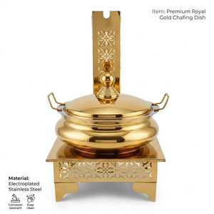 Luxury Gold Plated Stainless Steel Chafing Dish Round <b>Buffet</b> <b>Warmer</b> Lift Top Food Holding Casserole for Catering - Product Image 3