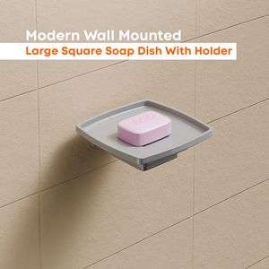 Modern Dual Layer Large Square Soap <b>Dish</b> With <b>Glass</b> Plate Wall Mount Bathroom Fixture Easy Install Double Soap Holder Set - Product Image 3