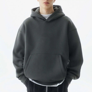 Sudadera con capucha de forro polar grueso de primera calidad, corte holgado, gris carbón oscuro. Diseño limpio y minimalista con bolsillo frontal tipo canguro y cuello de punto acanalado. - Product Image 5