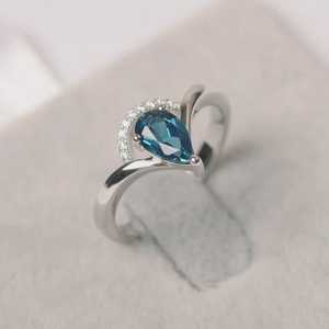 Moissanite Blue Topaz 2CT Pear Cut Diamond Signet <b>Ring</b> For Women's original 925 Silver Fine Bridal Proposal Gift For Lovers - Product Image 2