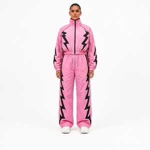 Black Nylon Sports Training Tracksuit Jacket and Pants <b>Set</b> for Fitness Running Workout Gym Athletic and Outdoor Activities - Product Image 1