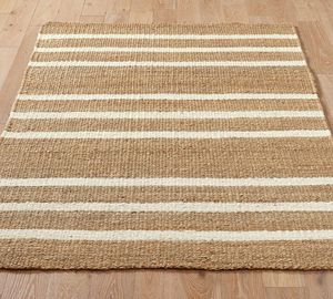Tapis rayé fait main en jute 100% naturel, écologique, tissage plat, style bohème, tapis de designer, taille personnalisée - Product Image 1