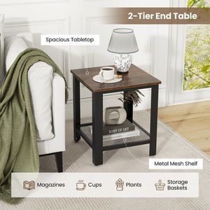 2-Tier Small Space Industrial End <b>Table</b> with Storage Shelf <b>Console</b> <b>Tables</b> - Product Image 6