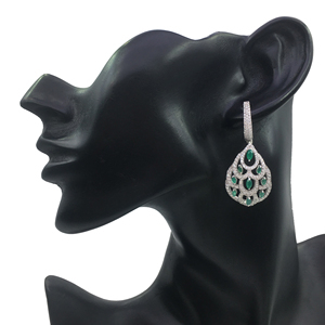 Pendientes Colgantes Redondos Blancos con Circonita Verde Marquise, Plata de Ley 925, Pendientes de Circonita Cúbica para Mujer - Product Image 3