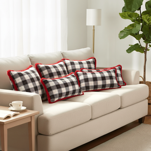 SOGA Juego de 6 Fundas de Cojín de Felpa con Diseño a Cuadros Buffalo Plaid de 4x45cm y 2 Fundas de Almohada de 30x50cm, Suaves y Cálidas - Product Image 5