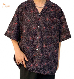 Chemise décontractée à manches courtes pour homme, imprimé floral surdimensionné, col rabattu, style estival - Product Image 1
