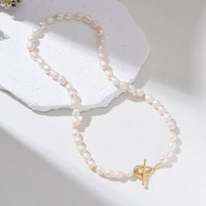 Dainty Freshwater Pearl Choker Necklace Gold Filled Toggle Clasp For Women Elegant Minimalist <b>Beaded</b> Jewelry Gift - Product Image 2
