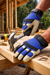 Gants de travail robustes pour la construction avec paume en cuir et protection anti-choc pour la menuiserie, la charpenterie et les opérations sur chantier - Product Image 2