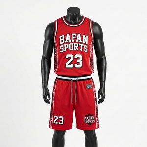 Ensemble maillot et short de basketball pour homme, en mesh polyester respirant, design rouge et noir, logo personnalisé par sublimation pour ensemble homme - Product Image 5