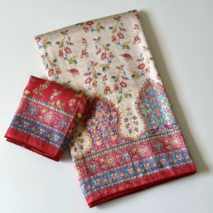 Sari en soie élégant et doux – Tissage jacquard Jari complet avec impression numérique de designer - Product Image 1