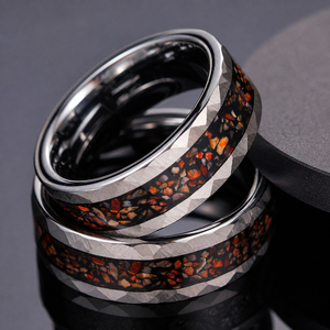 Bague en carbure de tungstène avec incrustation de dinosaure et de météorite, alliance plate pour homme, bijoux naturels en gros 8 mm - Product Image 1