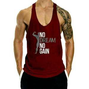 เสื้อกล้ามสีแดงสำหรับผู้ชาย พิมพ์ลาย No Dream No Gain คอกว้าง รุ่นใหม่ สั่งทำได้ เสื้อกล้ามผู้ชาย ผ้าฝ้าย 100% เสื้อกล้ามออกกำลังกาย เสื้อกล้ามสำหรับฝึกซ้อม - Product Image 1