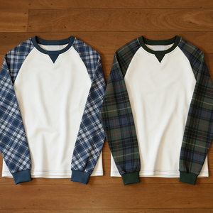 T-shirt à manches raglan pour homme, uni, avec bordure contrastée, col rond, coupe décontractée, tricoté, manches longues, respirant, 180 grammes, personnalisable - Product Image 1