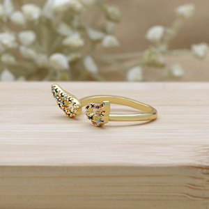 14K Gold Plated 925 Sterling <b>Silver</b> <b>Adjustable</b> Angel Wings <b>Ring</b> Multicolor CZ Stones Pave Setting for Women-Wedding Gift - Product Image 3