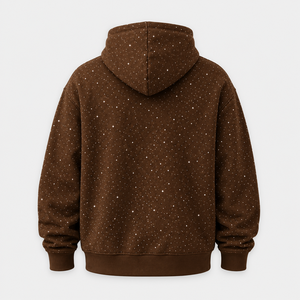เสื้อฮู้ดดี้ผู้ชายสีน้ำตาลประดับเพชรเทียม แบบสวมหัว สกรีนโลโก้ได้ สไตล์สตรีทแวร์ลำลอง เสื้อสเวตเชิ้ตผ้าฟลีซแขนยาว มีฮู้ด แฟชั่น - Product Image 3