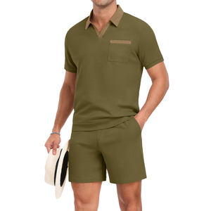 Conjunto Deportivo Informal para Hombre, Ropa de Verano, Camisetas y Pantalones Cortos, Trajes para Correr y Trotar, Diseño y Logotipo Personalizados, Camiseta con Cuello Alto y Pantalones Cortos - Product Image 1