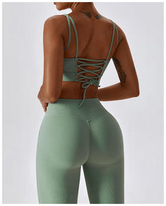 Ensemble de yoga 2 pièces pour femme, couleur unie, legging taille haute, haut court dos croisé, respirant, sans couture, tenue de fitness - Product Image 4
