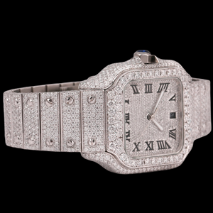Reloj de Pulsera Impresionante y Hermoso, Totalmente Cubierto de Diamantes, Estilo Hip Hop, Caja Cuadrada con Números Romanos, Oro Blanco, Características Clásicas - Product Image 3