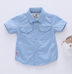 Boys Short Sleeve Cotton Oxford Shirt Solid Color Casual <b>Turn</b>-down Collar With Pockets Regular Fit - Product Image 3