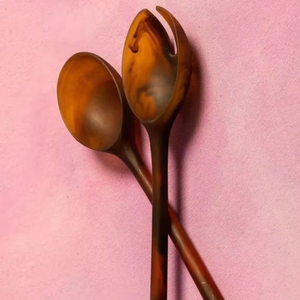 Juego de Cuchara y Tenedor para Servir Ensaladas, Ecológico, Clásico, con Acabado Espejo, para Fiestas, Hogar, Hotel, Apto para Alimentos, de Resina - Product Image 1