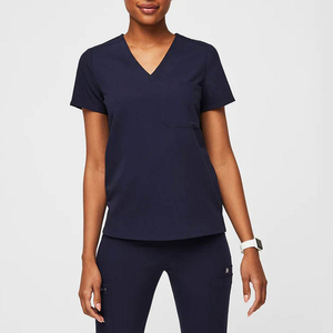 Ensemble de blouses médicales pour femmes, bleu marine, avec poches et porte-stéthoscope, pour usage hospitalier, en mélange de coton tricoté, manches longues. - Product Image 2