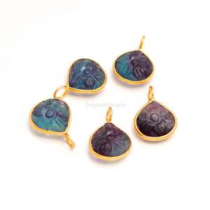 Pendentif fleur en fluorite naturelle multi-usage, charme en argent sterling 925, pierre précieuse sculptée à la main, pendentif cœur pour la création de bijoux, 12 mm - Product Image 5