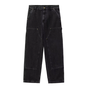 Pantalones de skate holgados para hombre al por mayor de fábrica, de algodón oscuro lavado, diseño recto y plano, cintura media, jeans de color liso. - Product Image 2