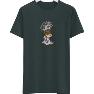 T-shirt à manches courtes vert foncé pour homme avec motif de crâne imprimé numériquement, col rond, coupe décontractée, jersey en coton, design sur le devant - Product Image 3