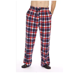 Custom Logo <b>Men's</b> <b>Flannel</b> Cotton Plaid <b>Pajama</b> Pants Button Fly Closure Straight Pattern Casual Style Button Decoration Pockets - Product Image 1