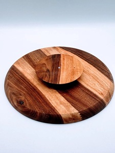 Wood Double Tier Rotating <b>Tray</b> Smooth-Spin Lazy Susan for Tabletop <b>Spice</b> Serving - Product Image 3