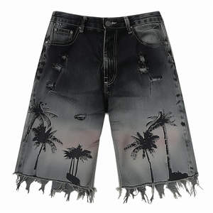 Pantalones Cortos de Mezclilla con Bajo Deshilachado y Teñido Personalizado para Hombre, Diseño Desgastado con Hojas de Arce, Hechos en Pakistán, Estilo Fitness/Casual con Malla - Product Image 5
