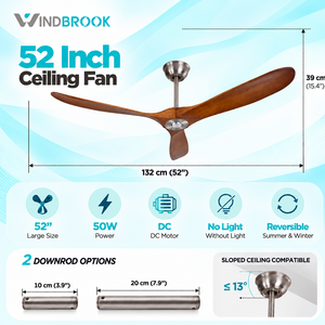 Ventilador de Techo Moderno Windbrook de 52 Pulgadas con Motor DC, Aspas de Madera Reversibles, Control Remoto por Aplicación, Eficiencia Energética Clase A++, 40dB - Product Image 2